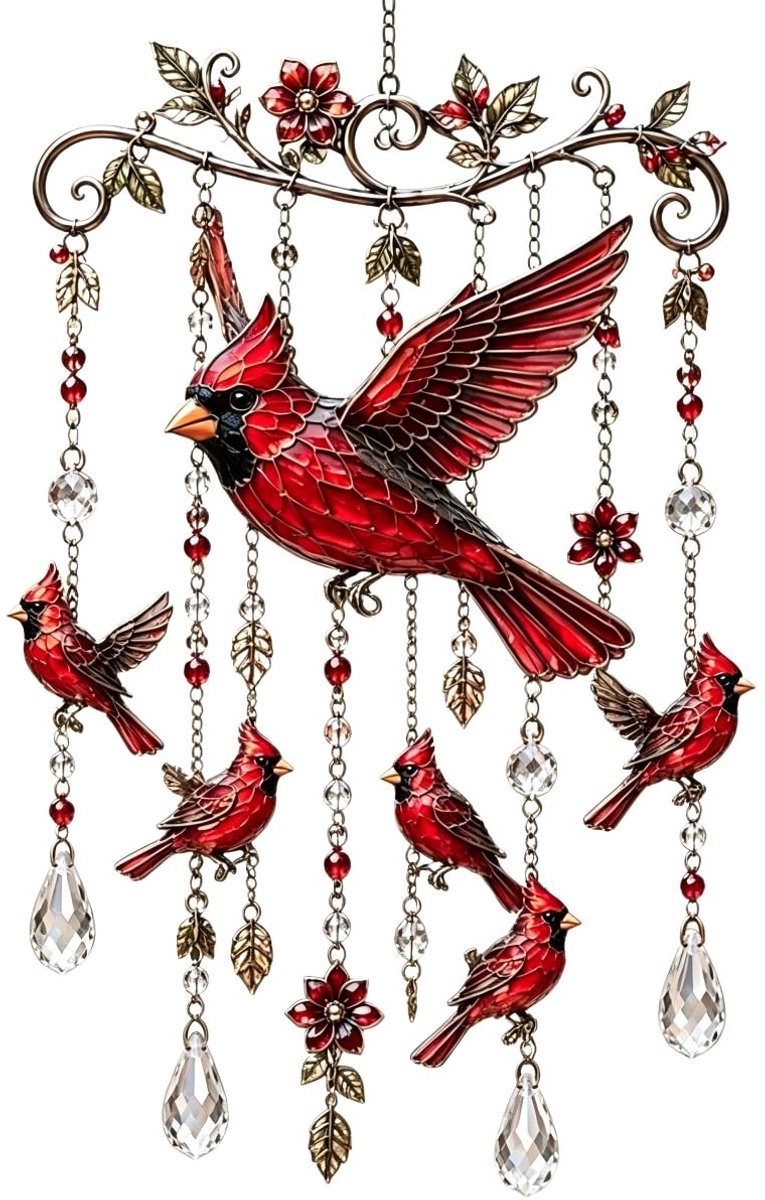 Casalora® Sierlijke Kolibrie Windgong – Acryl Zonvanger Met Hangdecoratie – Herdenkingscadeau Voor Vrouwen En Oma – Decoratieve Sun Catcher Voor Tuin, Balkon En Woondecoratie (Kardinaal Vogel)
