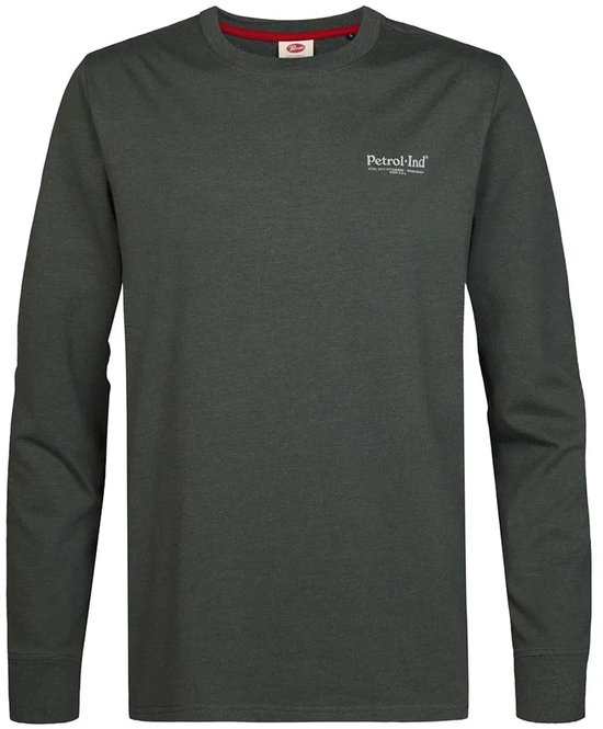 Donkergroen Petrol Industries longsleeve T-shirt met klein logo op de borst.
