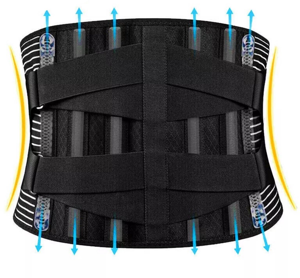 Rugsteungordel - Rugcorrector - Ademende lendensteungordel - Geschikt voor een tailleomtrek van 118-128 cm - Corrigeert de houding - Verlicht lage rugpijn - Zwart