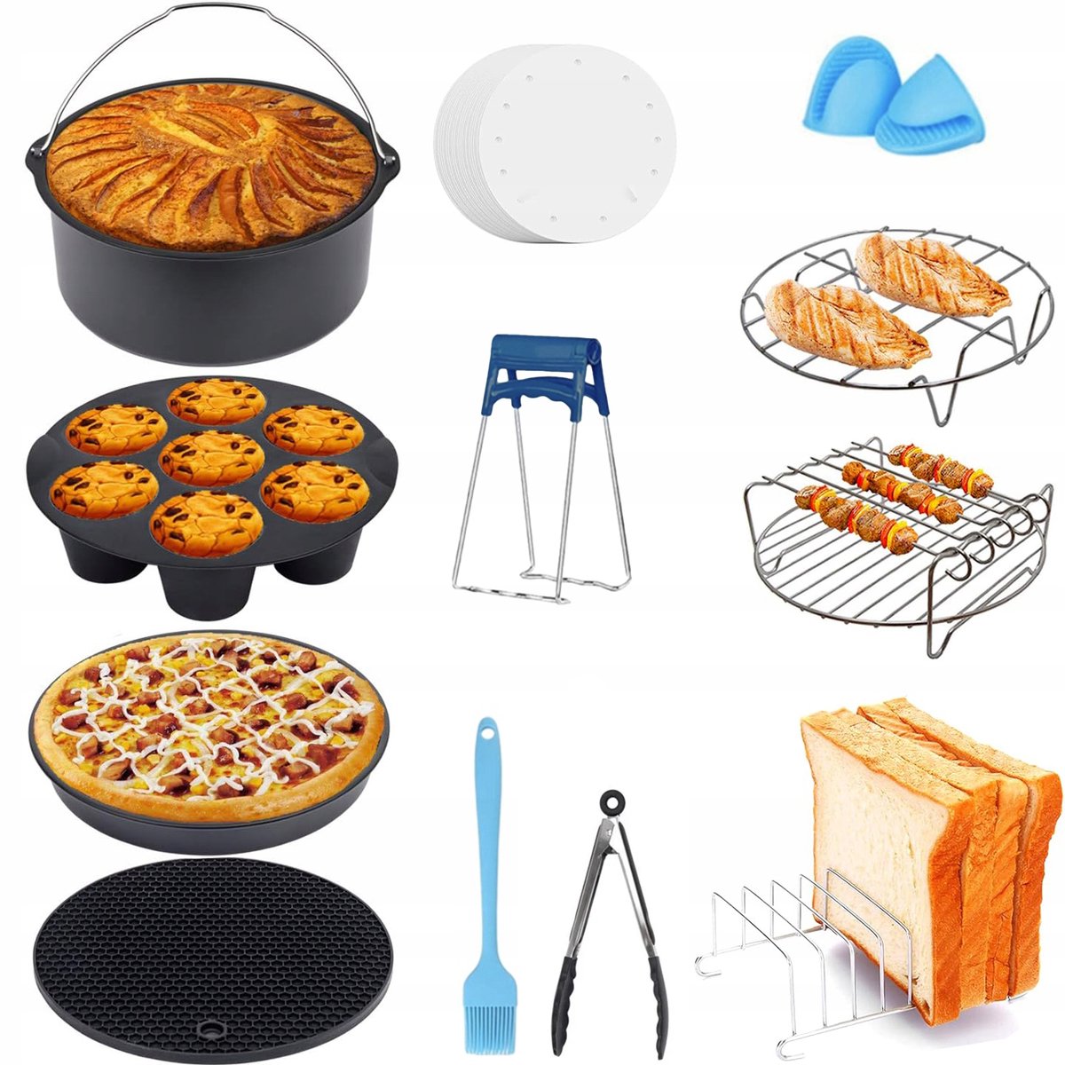 Merkloo's 13-delige Airfryer Accessoireset 8 inch met bakpapier