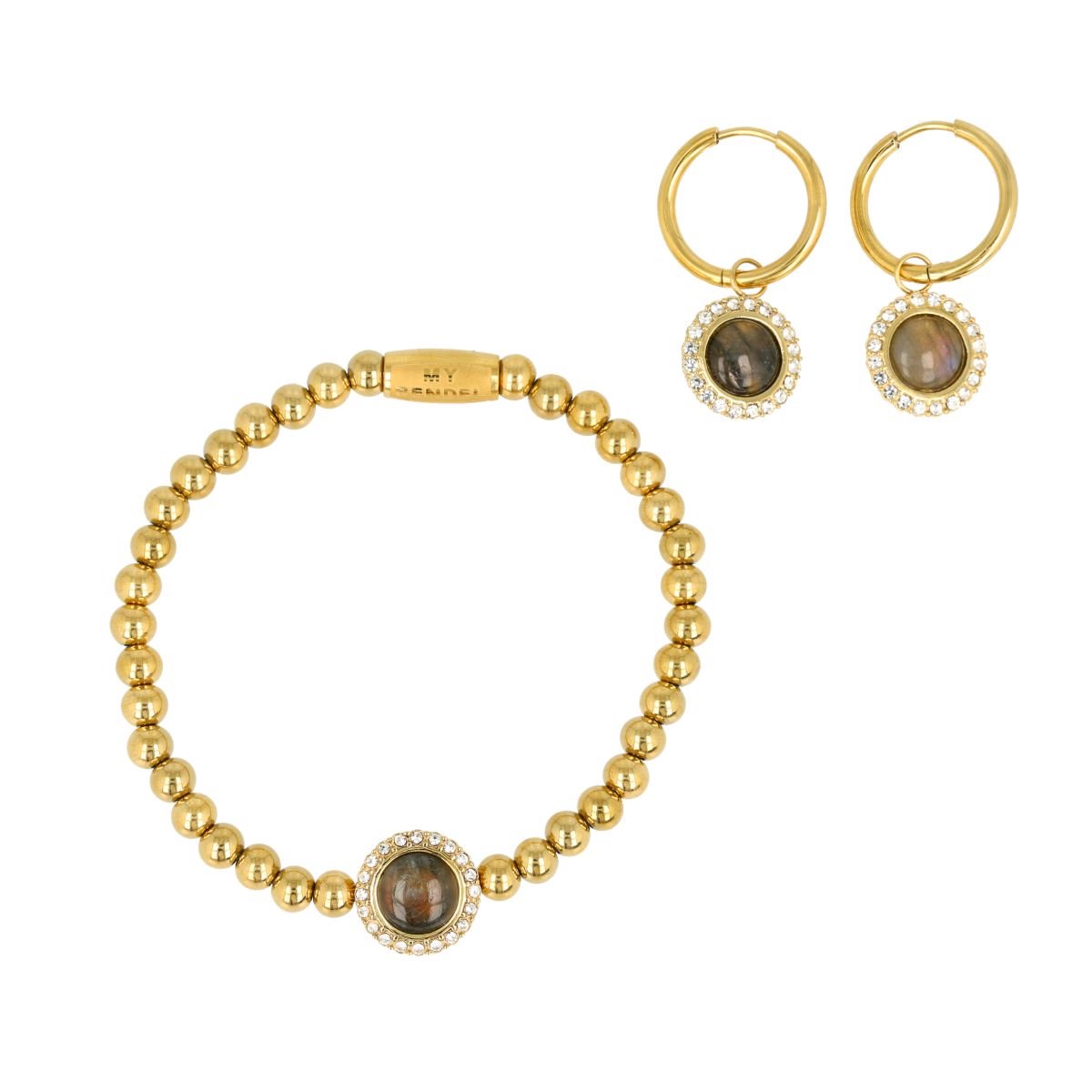 My Bendel - Labradoriet Sieraden Set Goudkleurig - met Luxe Cadeauverpakking | Sieraden Voor Dames