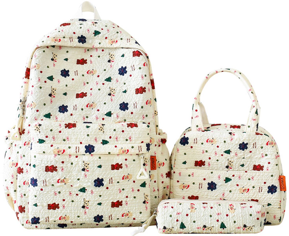 3-delige Rugzak Set Meisjes – Schoolrugzak met Lunch Tas en Etui – Lichtgewicht Nylon – Grote Rugzak voor School en Dagelijks Gebruik– 42 × 30 × 14 cm – Geel