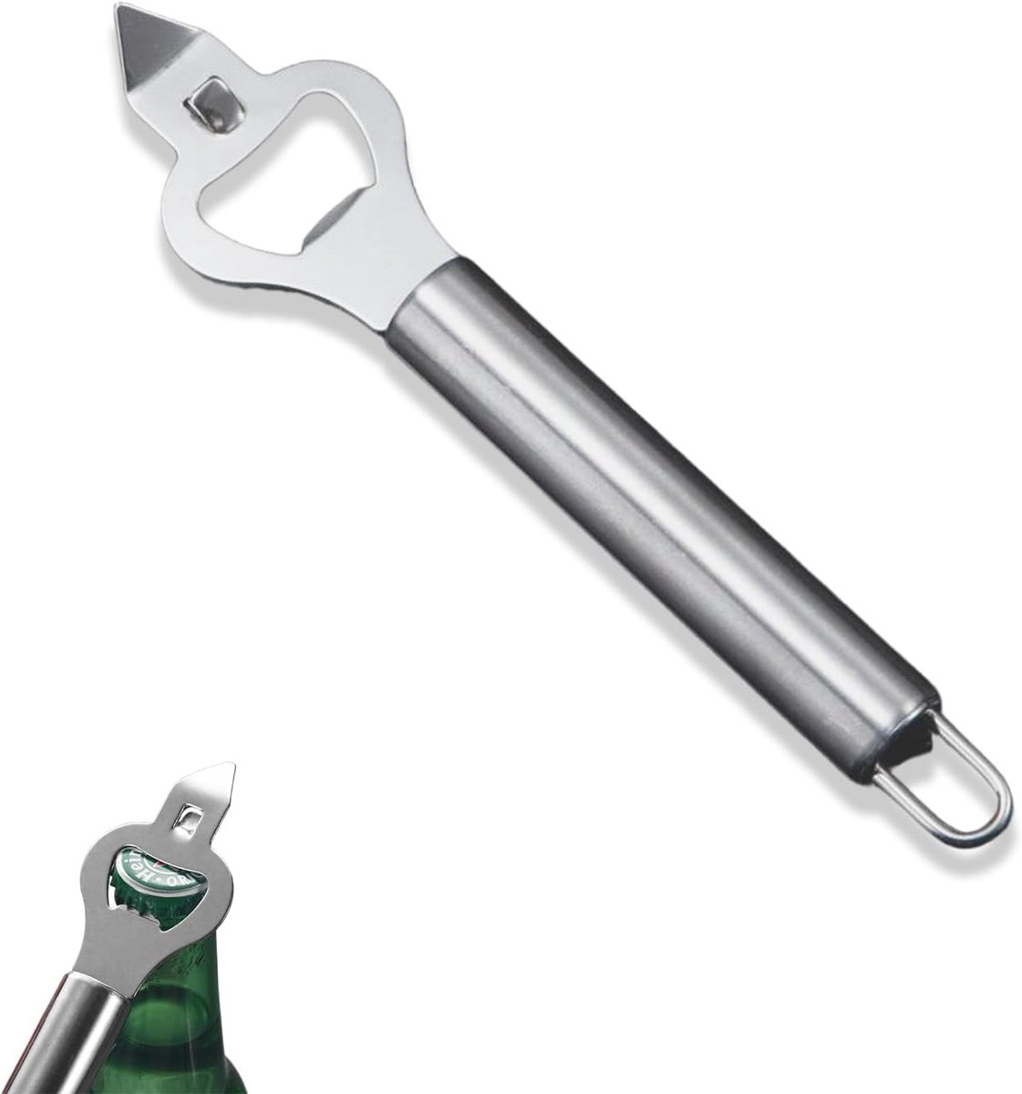 Claoner Flesopener - 2-in-1 RVS - Met pons en dekselopener - Bieropener - Voor barbecue bar en keuken - Zilver
