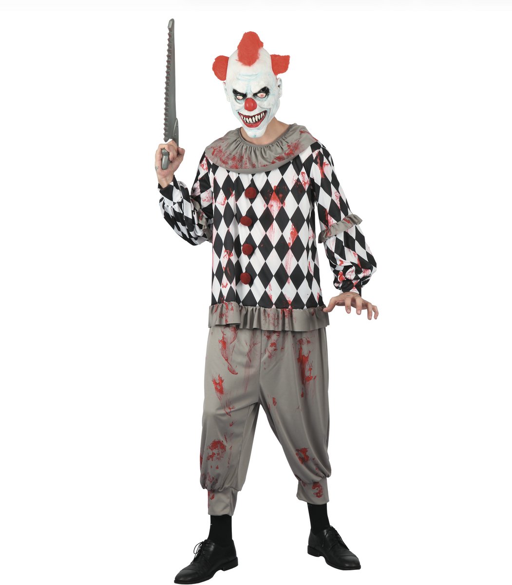 Joya Party® Creepy Clown Kostuum Heren | Halloween Kostuum Man | Verkleedpak Heren & Mannen | Enge Horror Clown | Clown Kostuum Volwassenen | Halloween Verkleedkleding | Maat M/L