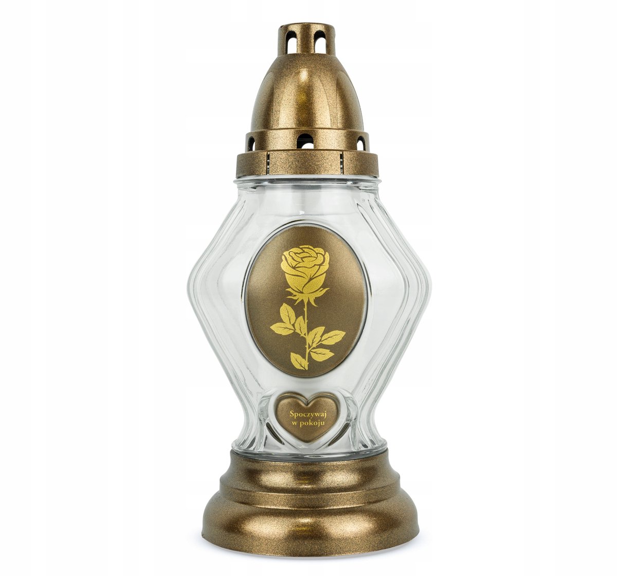 Glazen Znicz met Roos 26 cm Goud DP733 - Verwisselbaar