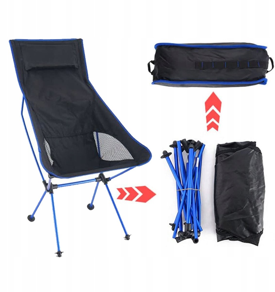 Draagbare Campingstoel - Opvouwbare Stoel met Hoge Rugleuning - Belastbaar tot 150 kg - Lichtgewicht Aluminium Frame - Afneembare Zachte Hoofdsteun - Compact met Opbergtas - Voor Kamperen, Vissen, Strand en Picknick — cadeau in Sport & Outdoor - foto 7