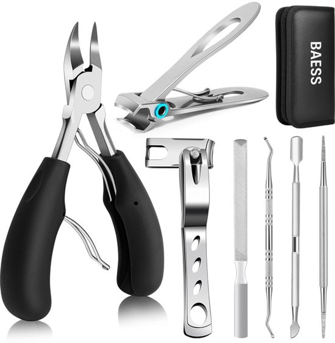Professionele 7-Delige Voetverzorgingsset Van Roestvrij Staal, 360 Graden Draaibare Teennagelknipper Speciaal Voor Dikke En Ingegroeide Teennagels, Complete Pedicure Set Met Handige Opbergetui