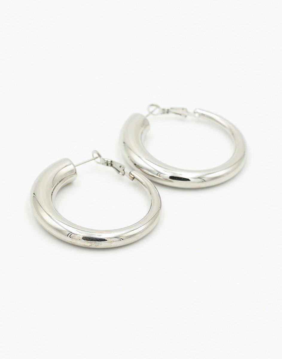 Hoops Hoorn Zilverkleurig - 4cm - Stainless Steel - Glow Adora