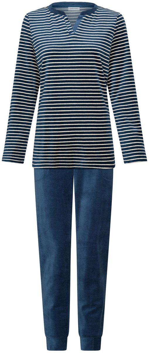 Pastunette - Nordic Bloom - Pyjama - Velours - Blauw - Gestreept - Maat 48