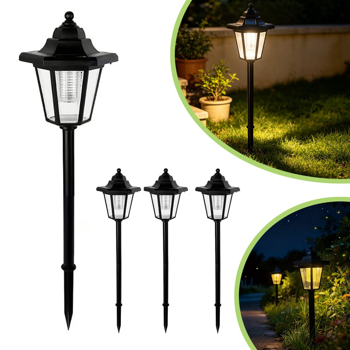 LED-Tuinverlichting - Lantaarn Op Zonne-Energie - Lantaarnpaal - Buitenverlichting Op Zeshoekige Palen - Waterdicht