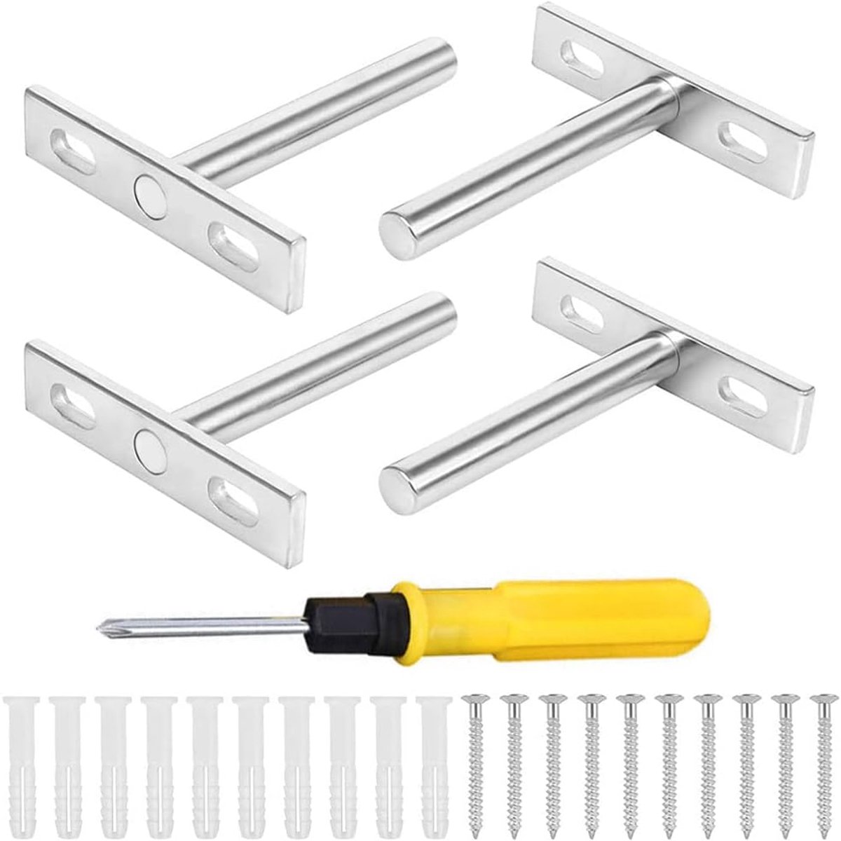 4 stuks plankdragers - onzichtbare plankdragers - koudgewalst staal - plankdragers met schroeven - verborgen zwevende plankhouders - robuuste plankdragers voor woonkamer - slaapkamer - veranda