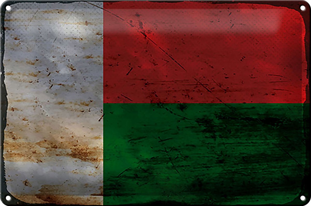 Blechschild Flagge Madagaskar 30x20cm Madagascar Rost