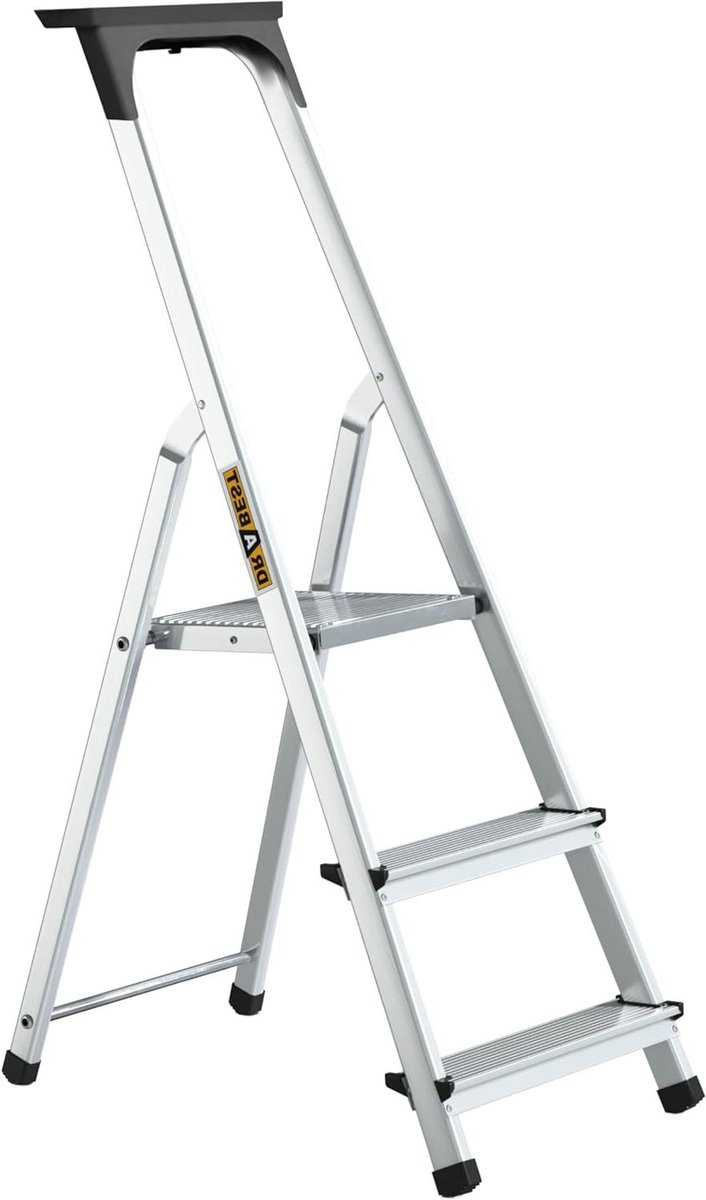 Huishoudladder Aluminium - Klapladder Trapladder - Klusjes in Huis - Met Opbergvak - 3 Treden - Aluminium