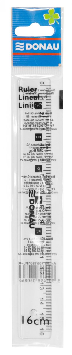 Plastic liniaal, 16cm, verpakt per stuk
