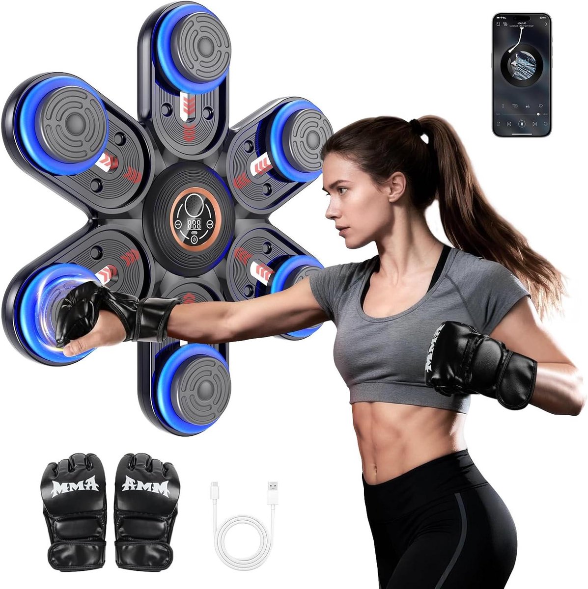 Muziek Boksmachine - Bokstrainer Bokspad - Thuis Fitness - Verstelbare Hoogte - S/L - Zwart