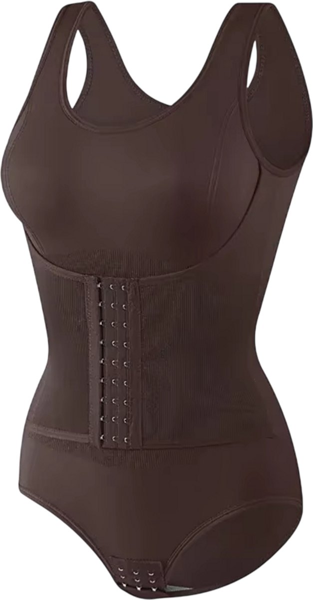 Dames Bodysuit Shapewear met Rits – Corrigerende Body, Buikcorrectie, Corrigerend Ondergoed, Slankmakend Corset, Figuurcorrigerend, Naadloze Shapewear - Bruin - Maat XL