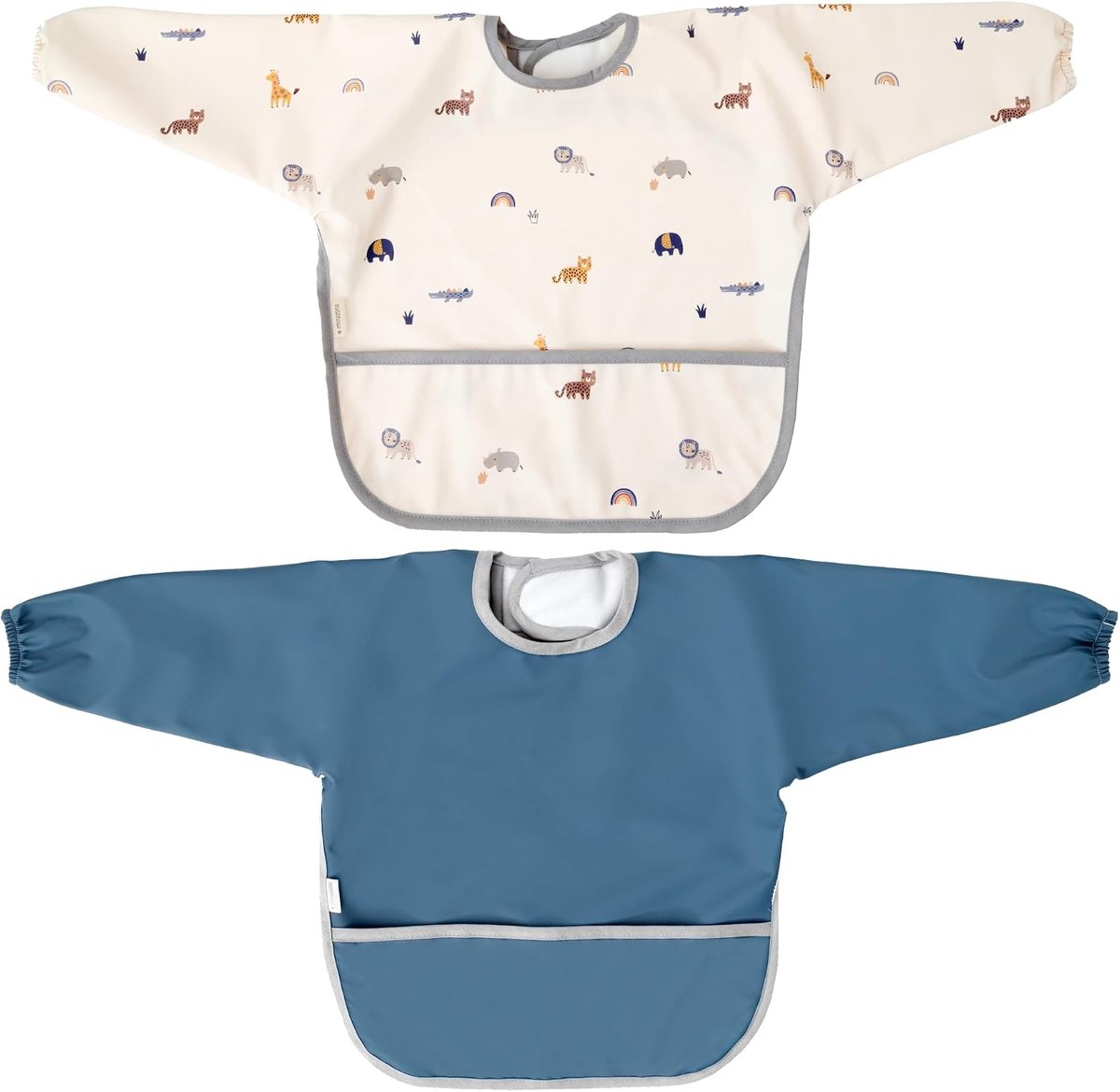 | Set van 2 waterdichte slabbetjes | Slabbetje met lange mouwen voor baby's met elastische manchetten en verstelbare sluiting | Slabbetje voor maaltijden en kleuterschool | Gemaakt in