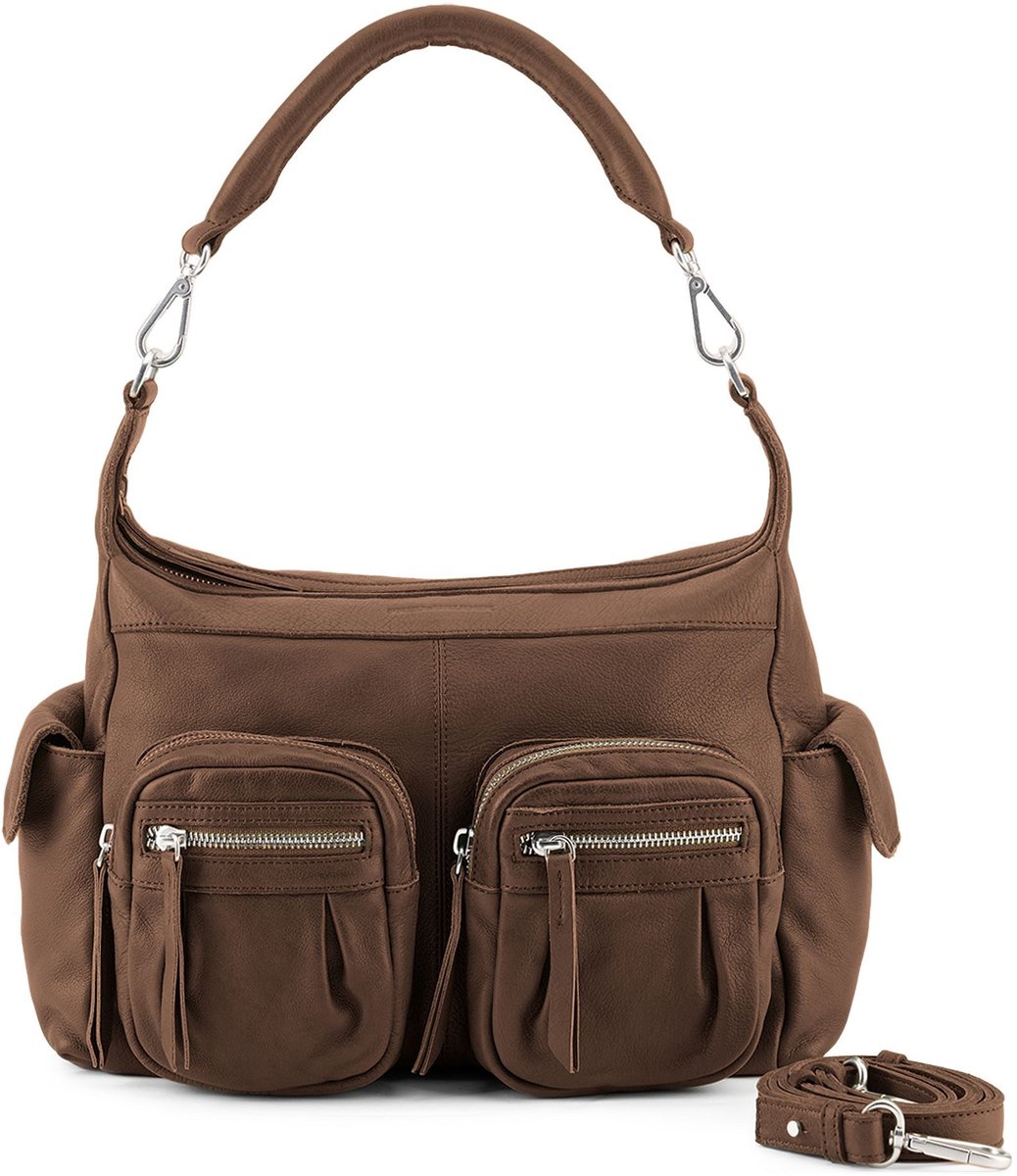 FREDsBRUDER Leren schoudertas Pocket Play Collection Hobo Bag Dark Caramel donkerbruin