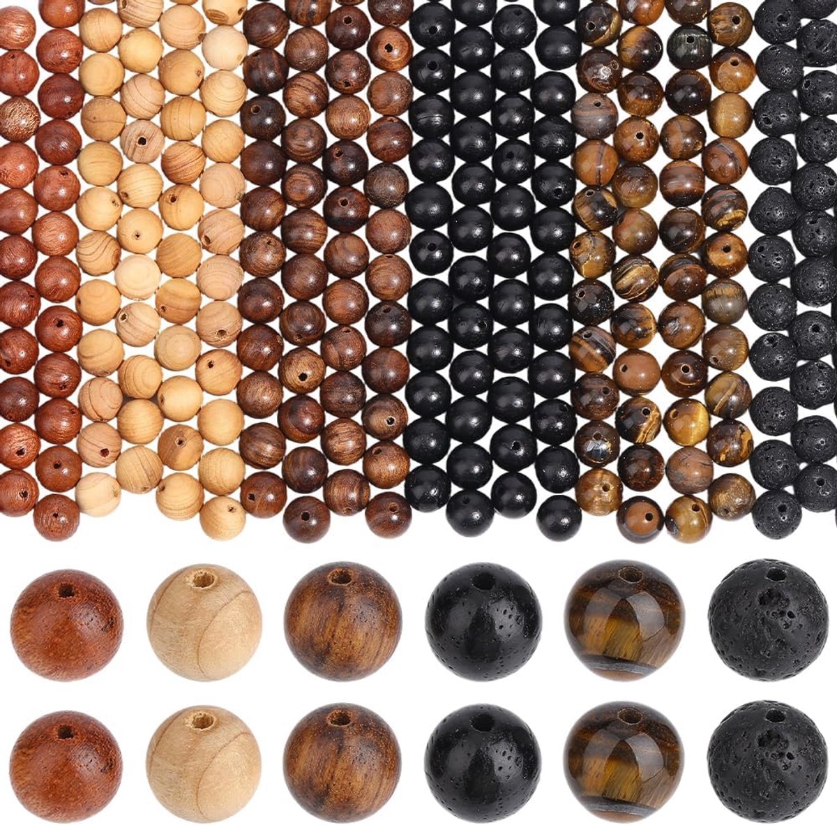 Kralen, 8 mm, met tijgeroog, lavasteen gepolijste houten kralen als afstandhouder, losse kralen in grote hoeveelheden, voor paassieraden, armbanden
