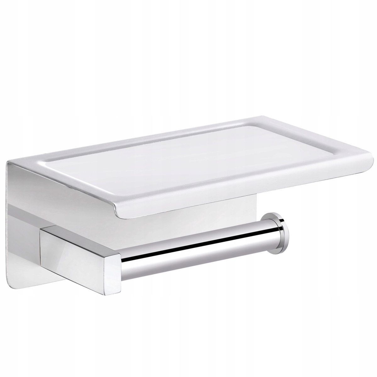 Chromen Toiletrolhouder met Telefoonplank QUBE - Balneo