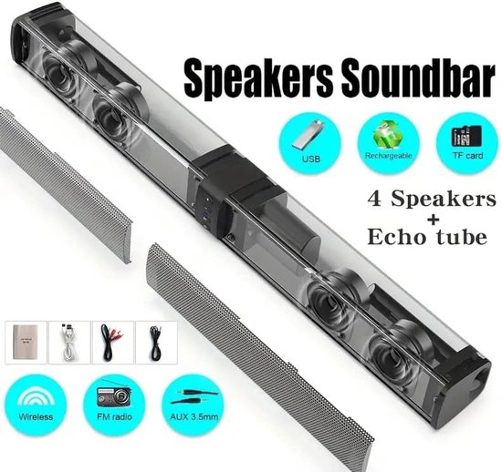 Soundbar Luidspreker - Audio Systeem - Thuisbioscoop Ervaring - Splitbaar 2-in-1 Design - 2.0 Kanaal - Zwart — afbeelding 4