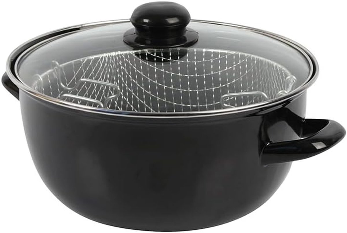 Steel Pan - Frituurpan - Lekkere Snacks Maken - Met Glazen Deksel - 20 cm - Zwart