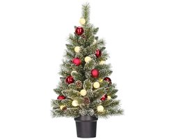 Black Box Trees Kaprun Kunstkerstboom met Verlichting - Kunst Kerstboom H90 x Ø51 cm - in Pot met Versiering - Groen, Rood, Frosted