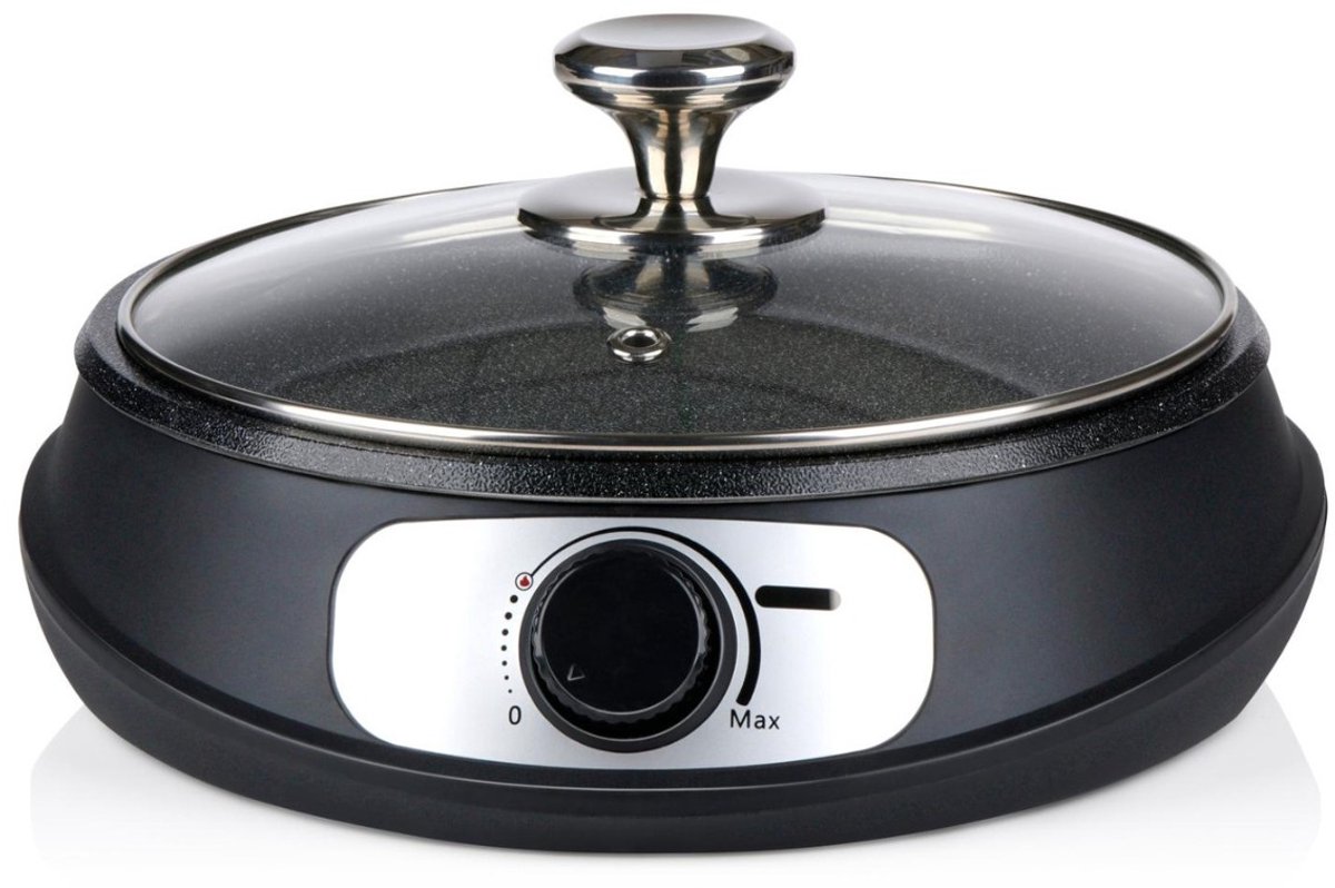 All Ride Teppanyaki Bakplaat 24V - Elektrische Pan met Deksel - Bakplaat Elektrisch Ø26cm - Grillplaat voor Camper en Vrachtwagen - 250W - met Houten Spatel