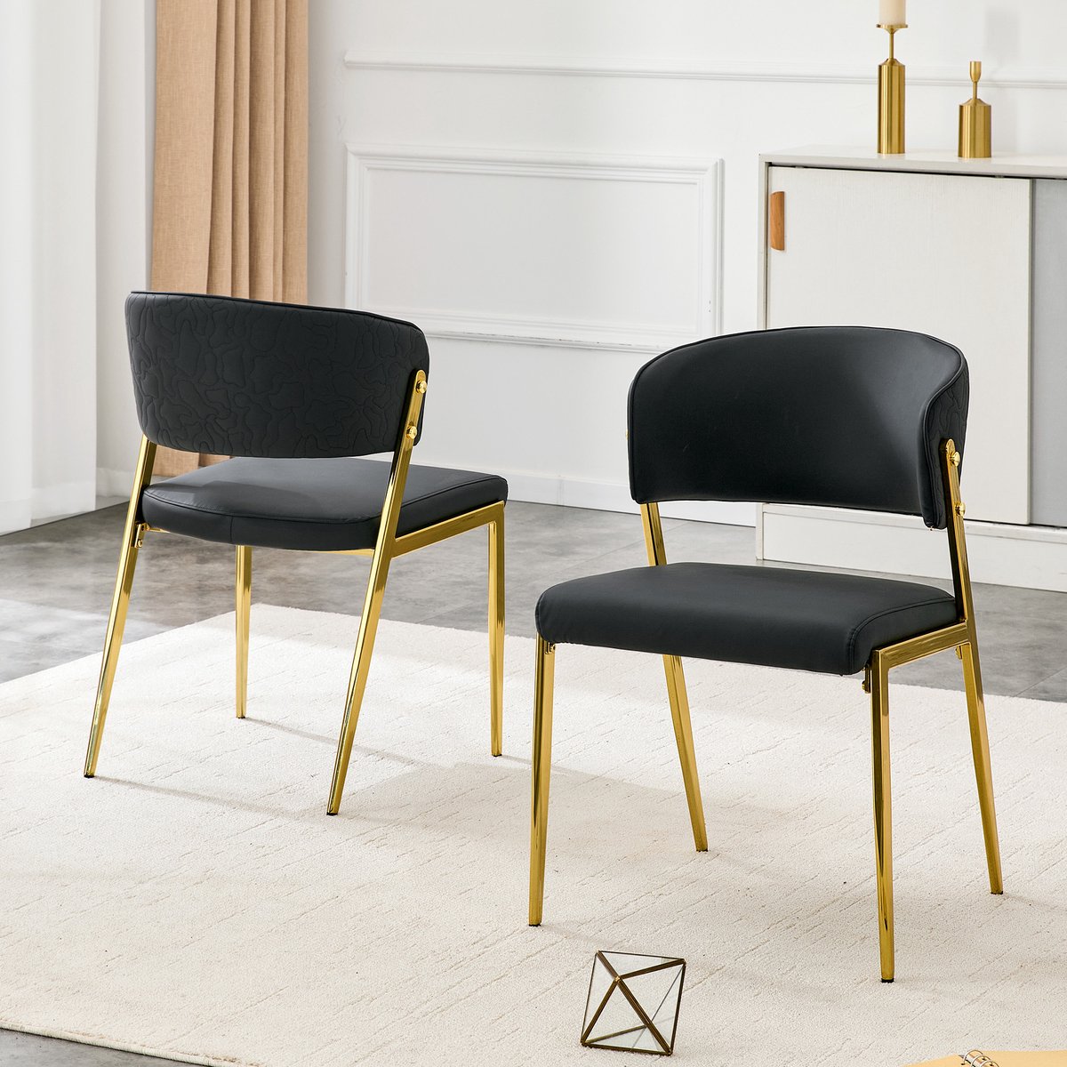 Eetkamerstoelen - Set van 2 - Eetkamerstoel Set - Moderne Eetkamerstoel met Gestoffeerde Zitting - Stoel met Metalen Frame - Keukenstoel - Woonkamerstoel - Stoel voor Eetkamer en Keuken - Zwart