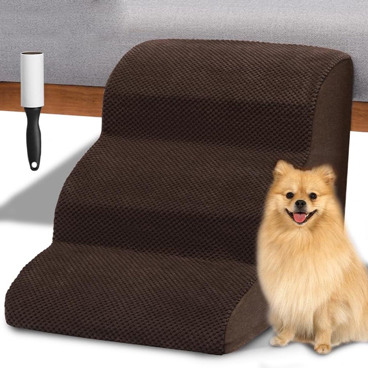 Huisdier Ladder - Honden Trappetje - Hulp bij Klimmen - Afneembare Hoes - 3 Treden - Bruin