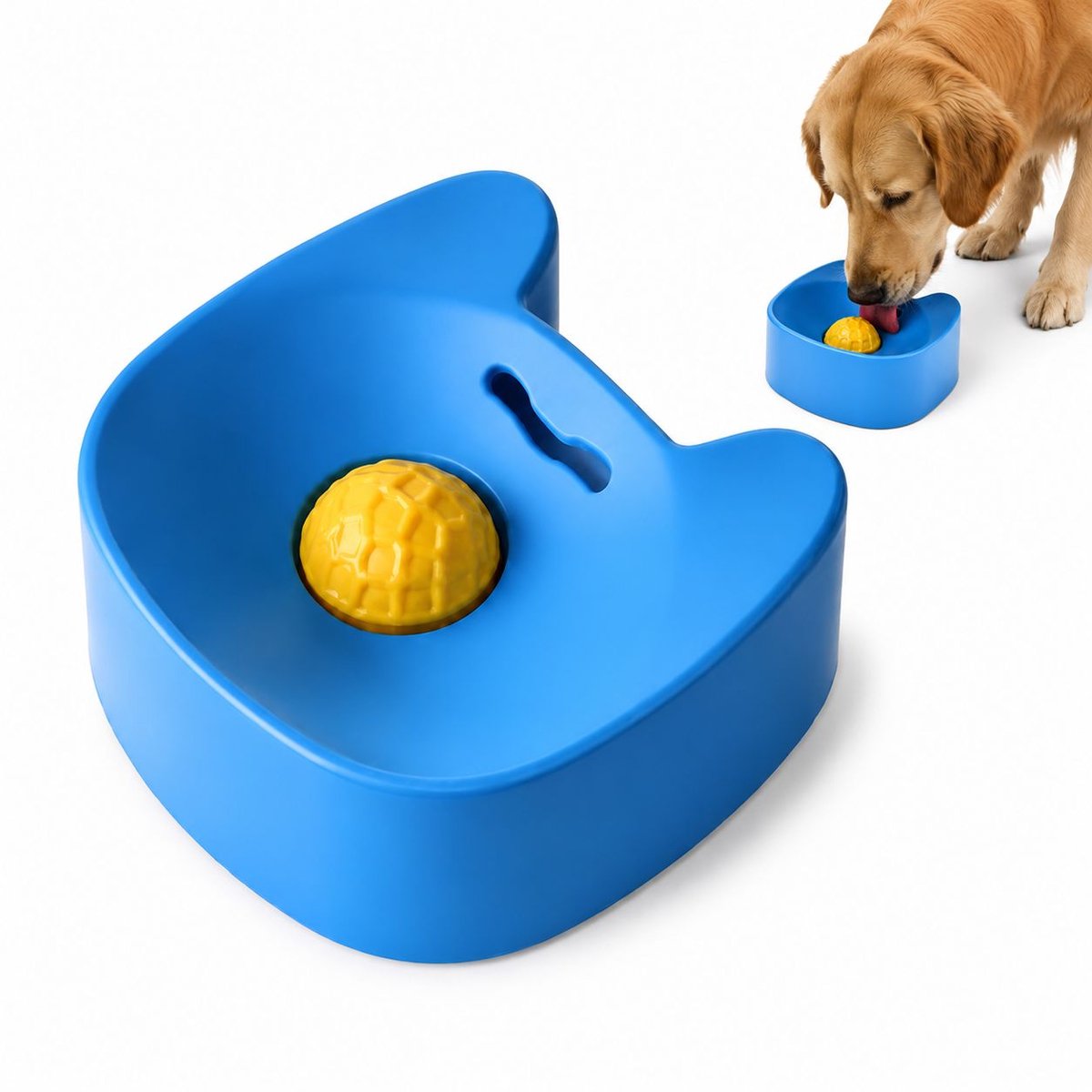 VHV - Likschaal hond met bal - Siliconen slowfeeder met antislip zuignap voor snacks en verrijking - blauw