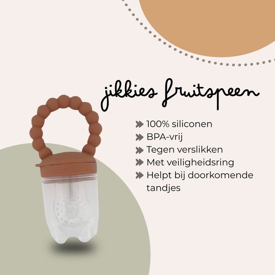 Jikkies Fruitspeen - IJsblokjes Tray - Bijtring - Kraamcadeau - BPA-vrij, 100% food-grade siliconen - 3 speenmaten S/M/L - Vriezer & vaatwasser - Helpt bij doorkomende tandjes - Bewaarbakje - Taupe van Jikkies — afbeelding 2