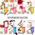 De parfum mist collectie met 8 geuren, elk met fruit of bloemen.