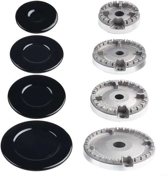 Set gasbranderdoppen - 8-delige set - Geschikt voor gasfornuizen en gaskookplaten - Vervangingsset gasbranderdoppen - Kookplaataccessoires - Aluminiumlegering - Set van 4 — afbeelding 2