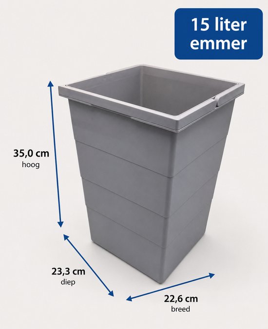 Hailo emmer - 15 liter - (1076099) - grijs - spoelkast en inbouwsysteem