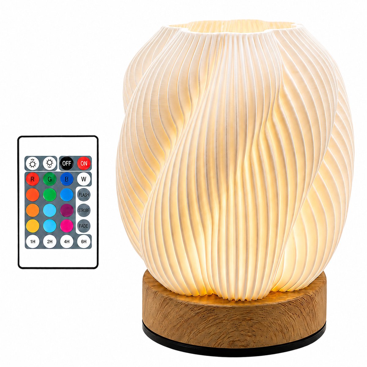 Nachtlampje - Oplaadbaar nachtlampje - Afstandsbediening - 13+ kleuren - Tijdfunctie - Wake-up Light - Sfeerlamp - Leeslamp - Tafellamp slaapkamer - Nachtlampje kinderen en volwassenen - Touch bediening - Dimbaar - Draadloos Nachtlampje Bamboe