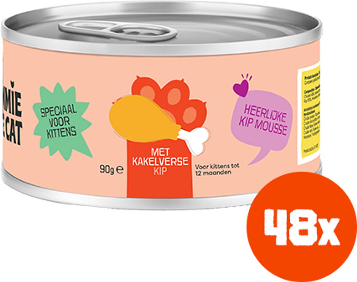Tommie the Cat Tommie the Cat - 48 x 90gr - kitten verse mousse kip - kittenvoer natvoer - voordeel verpakking - zonder suiker en graanvrij