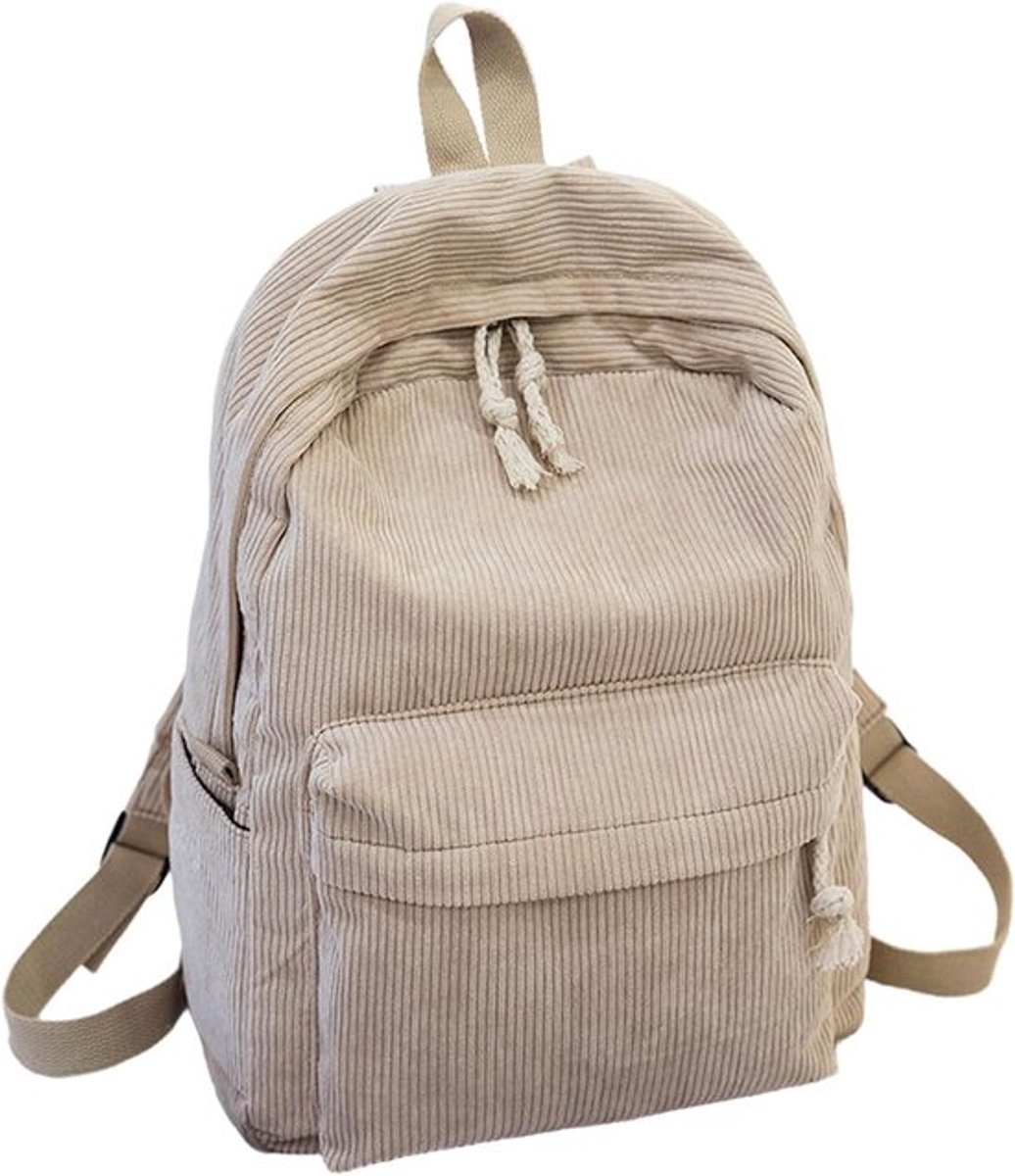 KZQ Corduroy Rugzak Met 13 Inch Laptopvak – Vintage Casual School- En Reistas Voor Dames Heren Tieners – Kaki