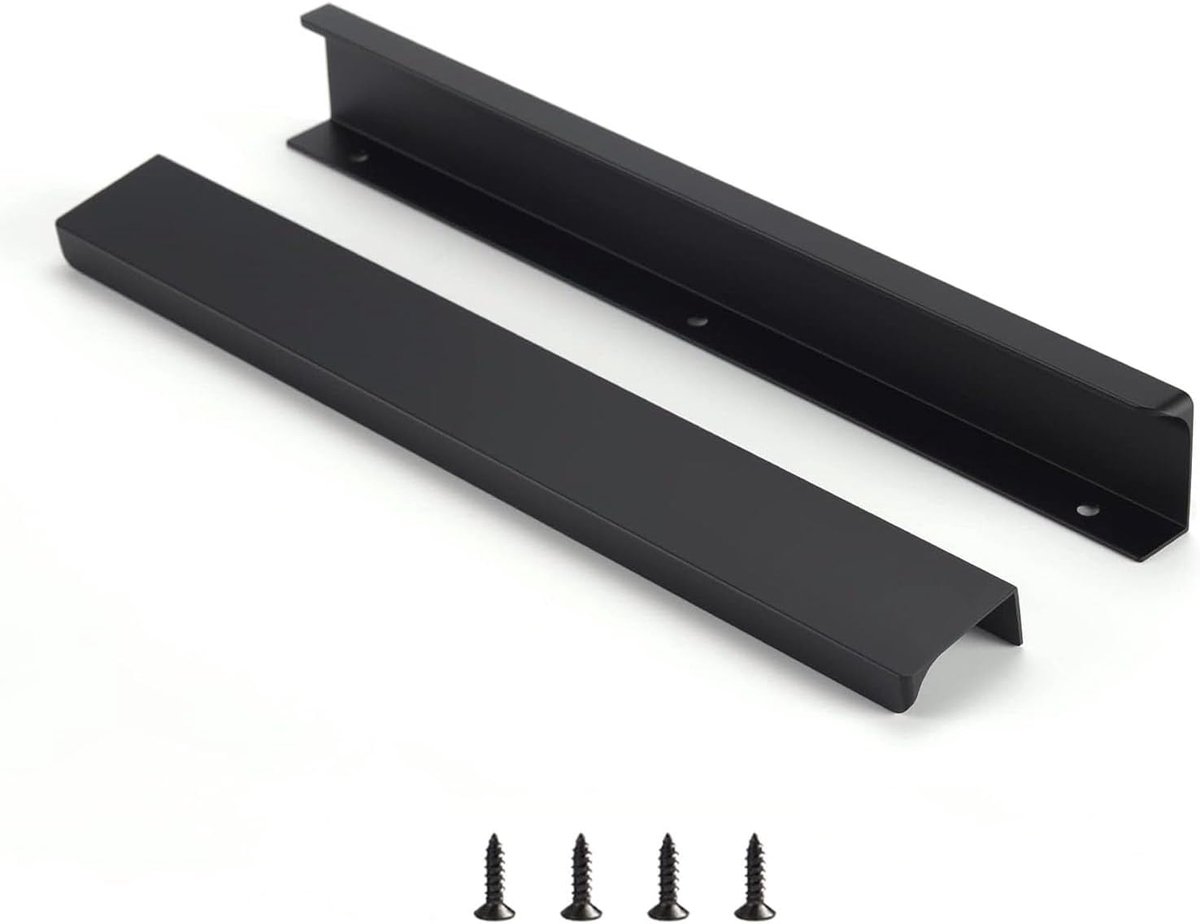 10 stuks verborgen deurgreep, kastgrepen, meubelgrepen, moderne keukengrepen, aluminium, voor kledingkast, deur, laden, zwart, totale lengte 200 mm
