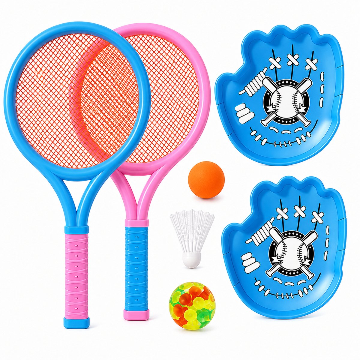 Bobypet - Badminton Set voor Kinderen - 3-in-1 Kinder Tennisracket Set - Buitenspeelgoed voor Tuin & Park vanaf 3 Jaar - Blauw & Roze