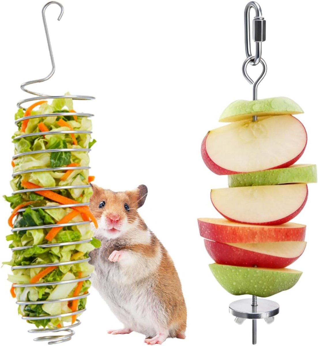 Speelgoed, roestvrij stalen vogelvoer, vogelspies | voederspeelgoed voor muizen, papegaaienspies, voederdispenser, hangend knaagdier, speelgoed, langzame voeding, voor groenten