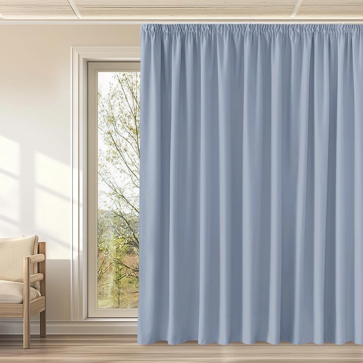 Ruimteverdeler, thermogordijn, tegen kou, kinederkamer, 1 set, 240 x 300 cm (H x B) woonkamer, verduisteringsgordijn, plooiband, gordijnen, ondoorzichtig, voor rail, spa-blauw