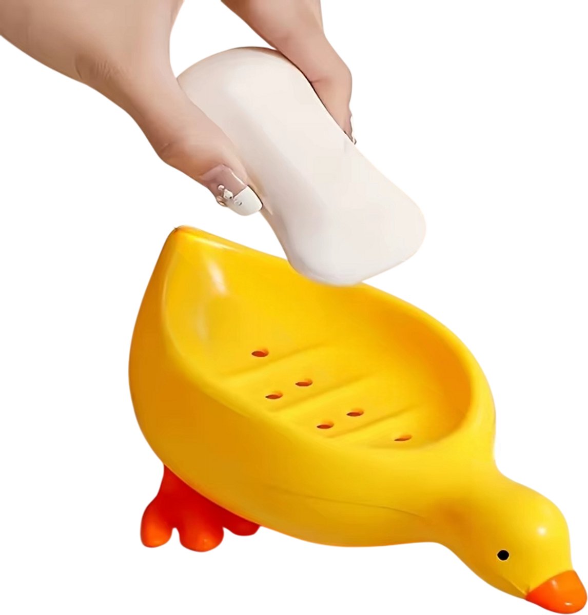 Eend Zeepbakje Badkamer – Zelfdrogende Zeephouder met Afvoer, Zeepbakje voor Wastafel, Douche Zeep Houder, Badkamer Organizer, Zeep Schotel, Creatieve Decoratie Accessoire - Geel