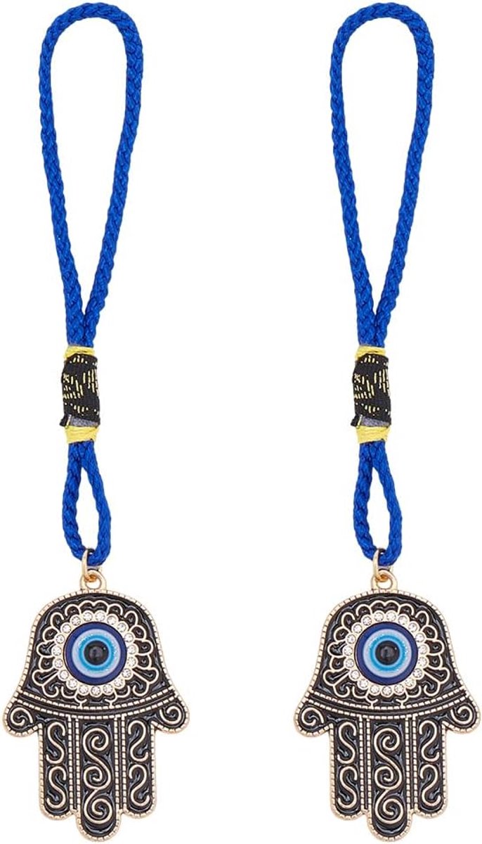 2 Stuks Sliver Hamsa Hand Amulet Auto Hanger Miriam Boze Oog Opknoping Ornament met Touw Decoratie Lucky Charms Bescherming Legering Email Accessoires Gift voor Mannen Vrouwen
