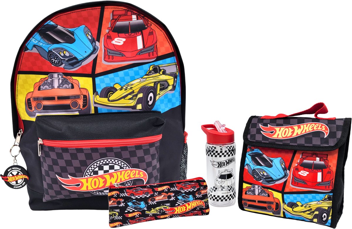 Hot Wheels Rugzak 5-delige Schoolset voor Jongens met Lunchtas, Drinkfles en Etui - Hoogte 40cm