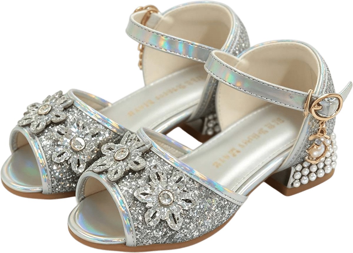 Prinsessen schoenen - met hakje - voor bij je prinsessenjurk - inclusief toverstaf, prinsessen kroon - maat 30 - zilveren prinsessen schoenen plastic