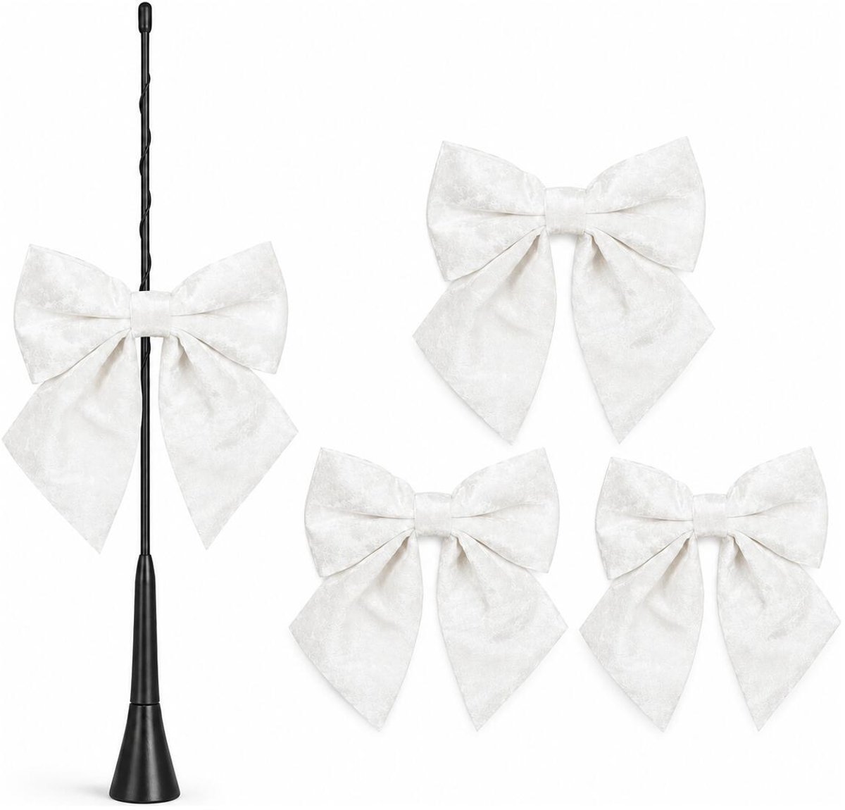 Trouwauto antenne strikjes - 4x stuks - wit - 12 x 13 cm - bruiloft decoratie