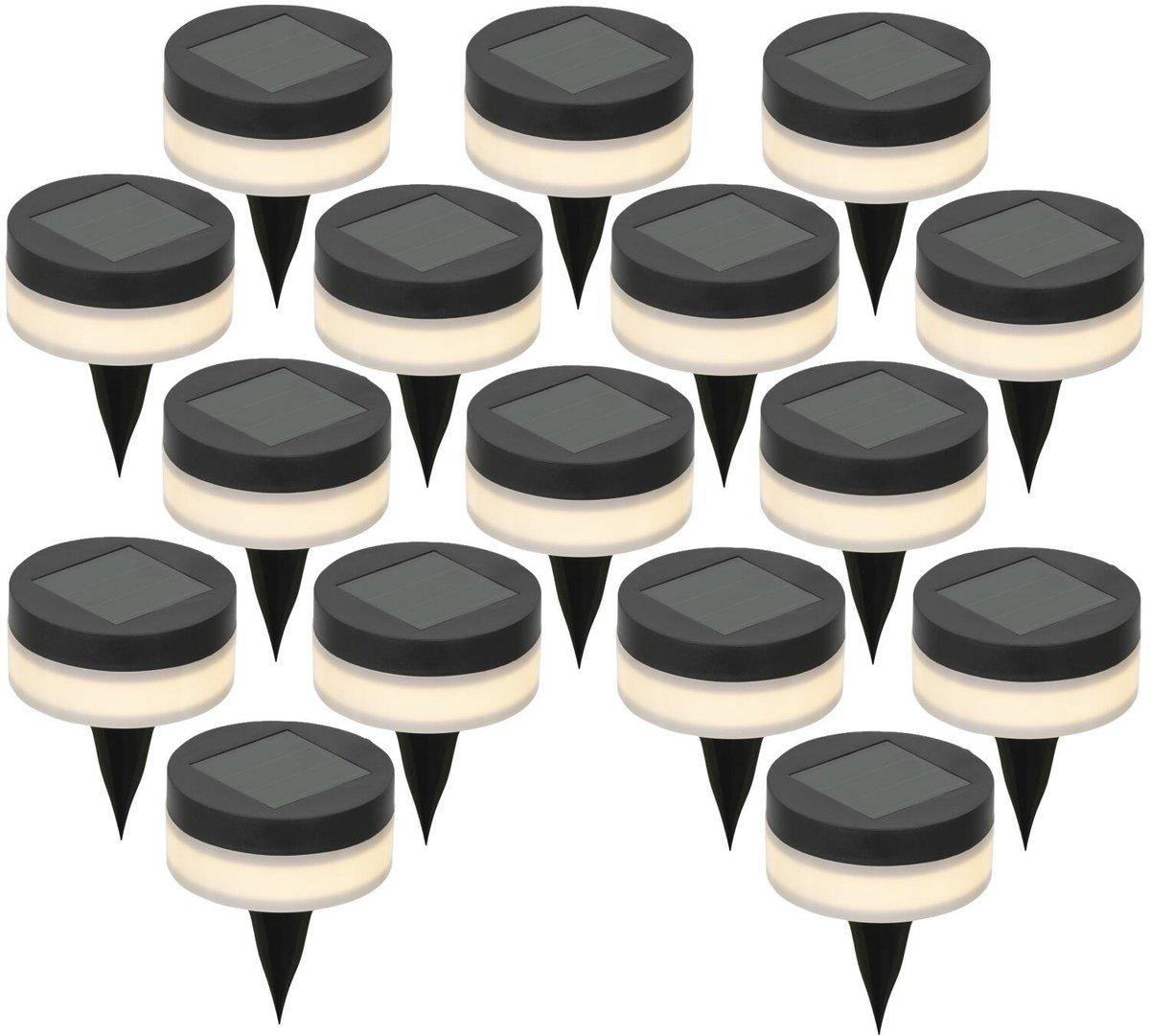 Lumineo Solar led prikspots - 16x st - rond - zwart - d9 cm - tuinpad verlichting - zonne-energie tuinlampen - buitenlampen - opritlampjes