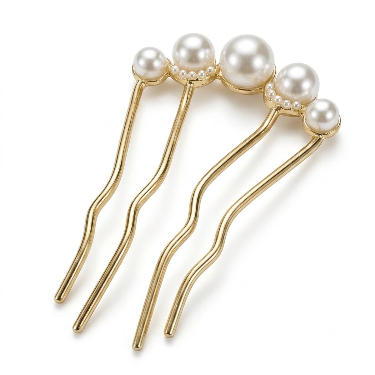 Goudkleurige haarpin dames vier tands haarpin met imitatie parels voor haarknot opsteek kapsel metalen haarspeld elegant haar accessoire vintage stijl
