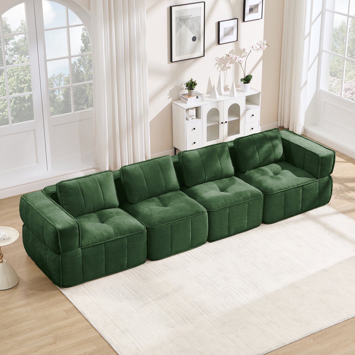 4-Zits Bank, Extra Grote 4-Zits Cloud-Bank Zonder Frame, Modulair, 32D Schuim Met Hoge Dichtheid, Huidvriendelijke, Zachte Stof, Antislip, Voor De Woonkamer, Geen Montage Nodig-Groente